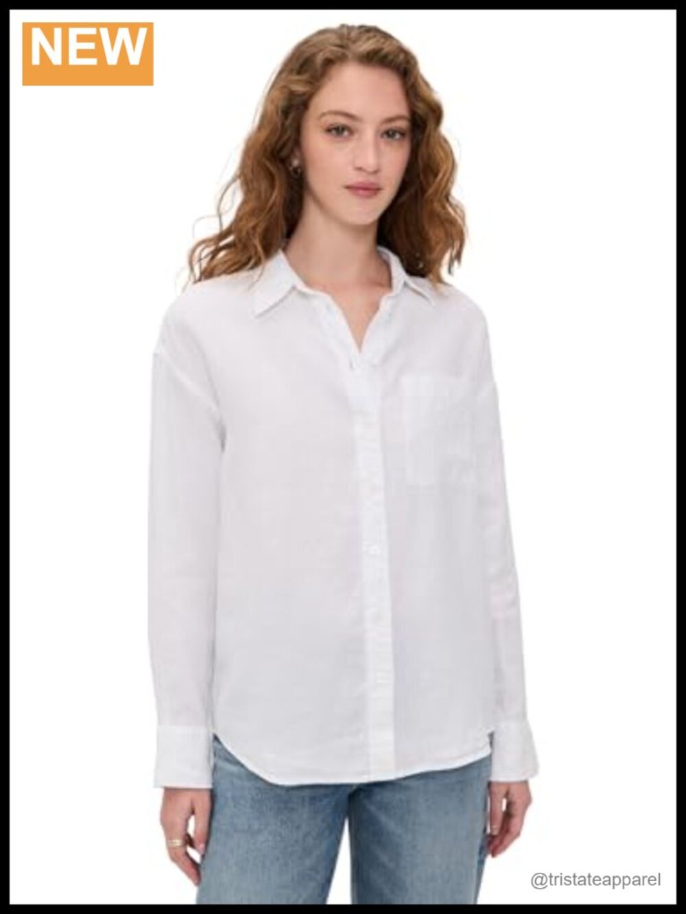 Women's 100% Linen Relaxed Button-Down Long Sleeve Shirt with Collared Neck